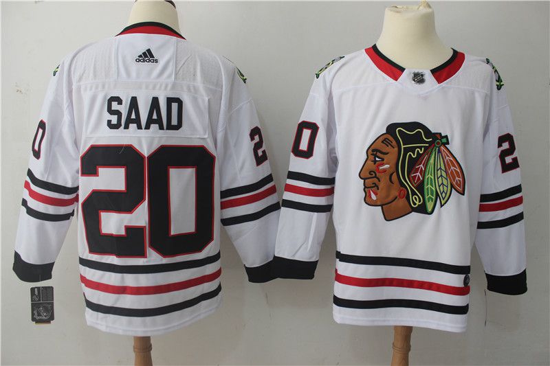 Men Chicago Blackhawks #20 Saad White  Adidas Hockey Stitched NHL Jerseys